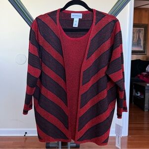 Alfred Dunner Crimson/Black Classic Chevron Stripe Two for One Sweater NWT sz L